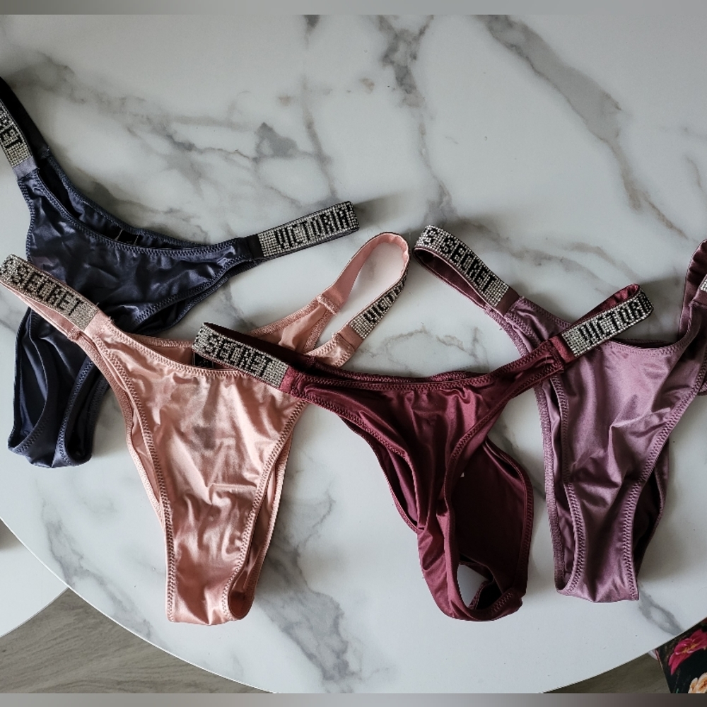 4 pairs Victoria's Secret Bejeweled Shine Strap V-String Satin Panties